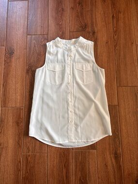 J. Crew Women’s Ivory Sleeveless Button-Front Pocket Blouse Size 8